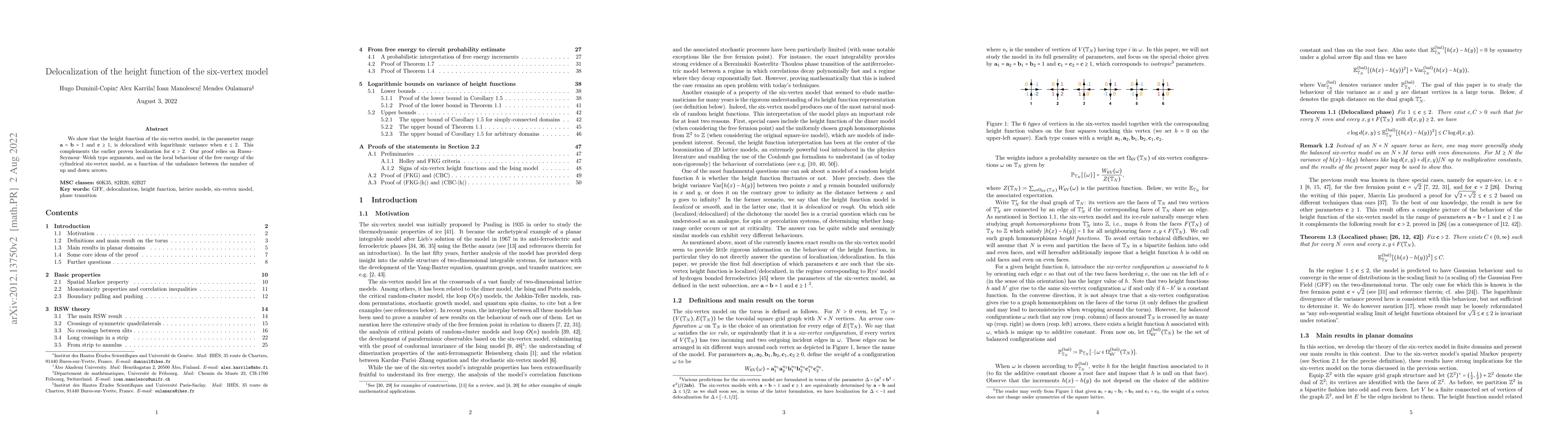 Thumbnail for Delocalization of the height function of the six-vertex model