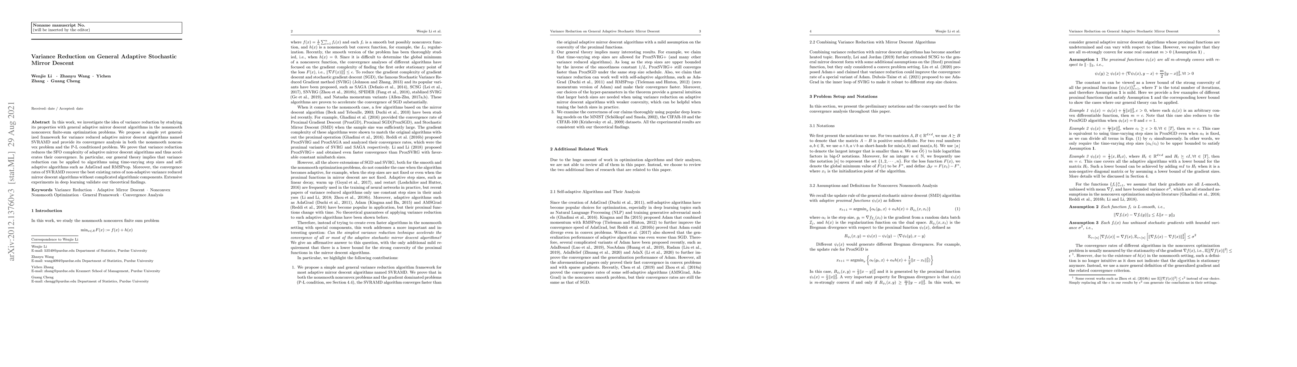 Thumbnail for Variance Reduction on General Adaptive Stochastic Mirror Descent