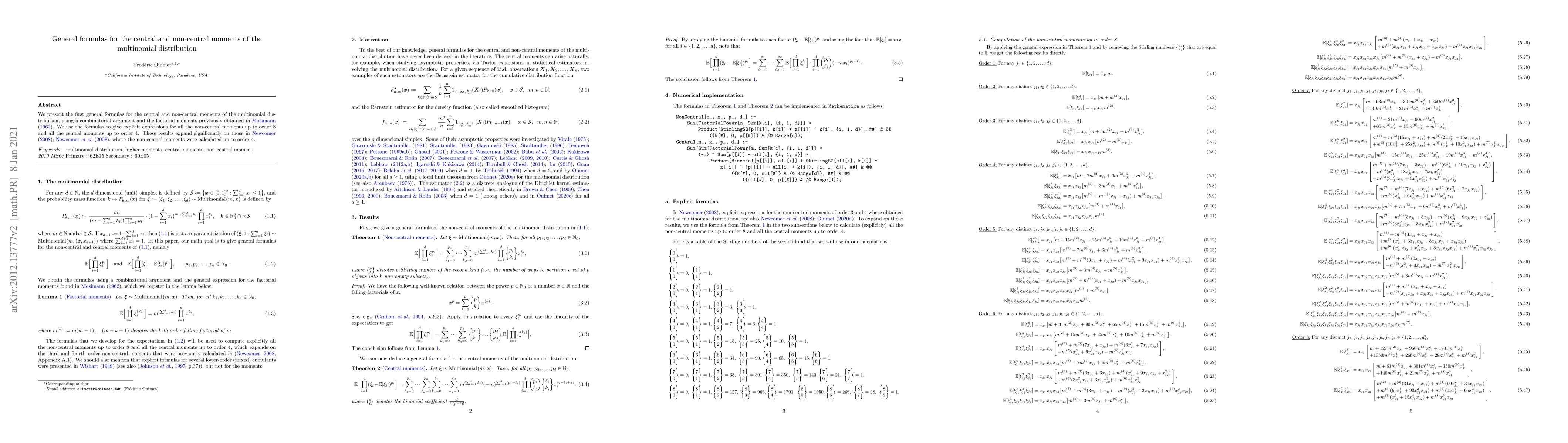 Thumbnail for General formulas for the central and non-central moments of the
  multinomial distribution
