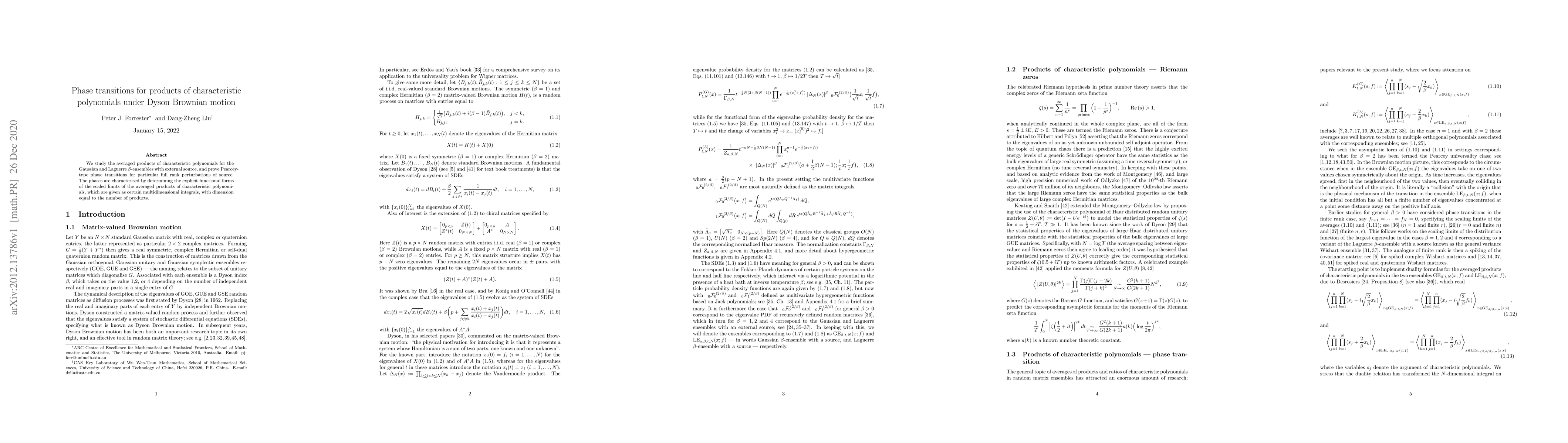 Thumbnail for Phase transitions for products of characteristic polynomials under Dyson
  Brownian motion