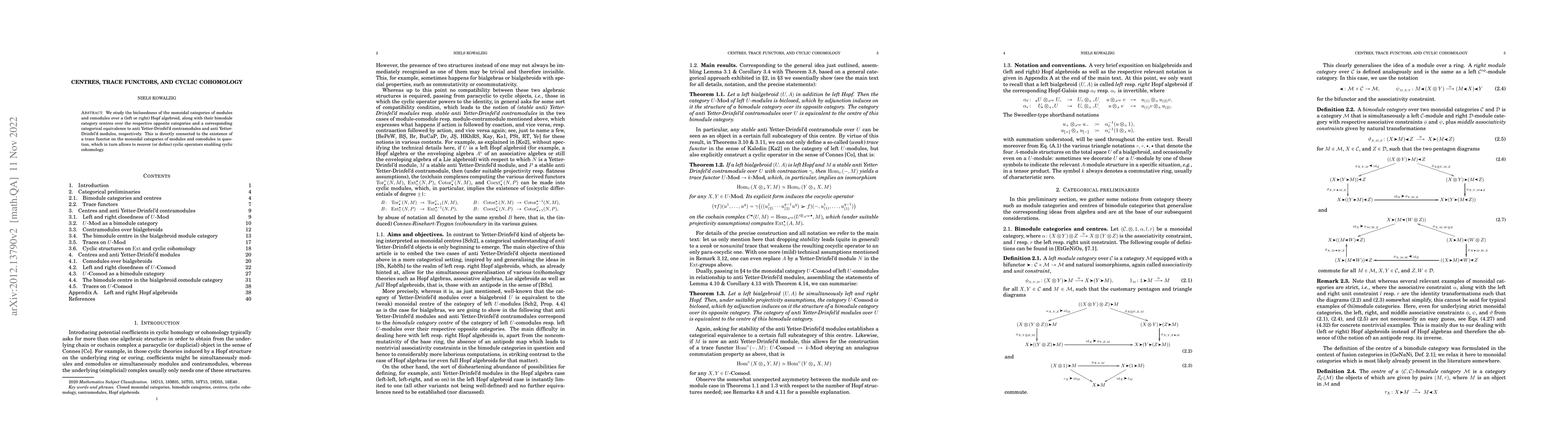 Thumbnail for Centres, trace functors, and cyclic cohomology