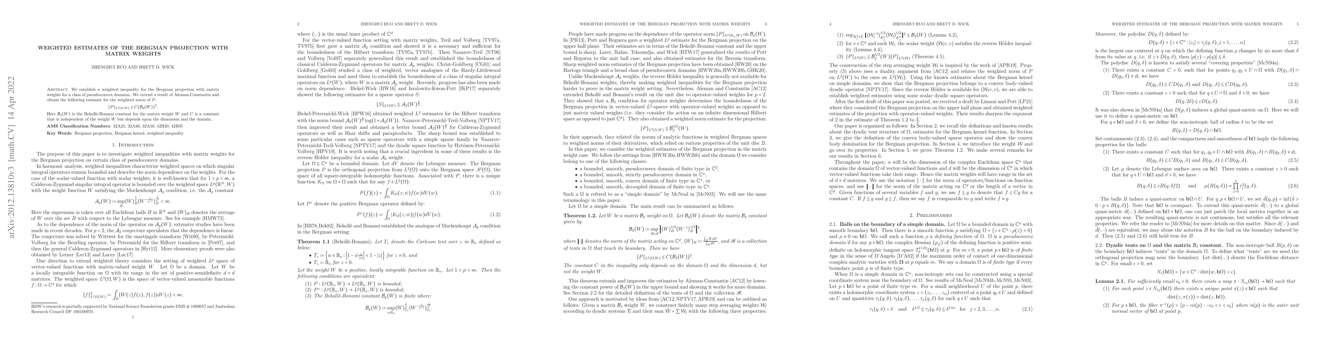 Thumbnail for Weighted estimates of the Bergman projection with matrix weights