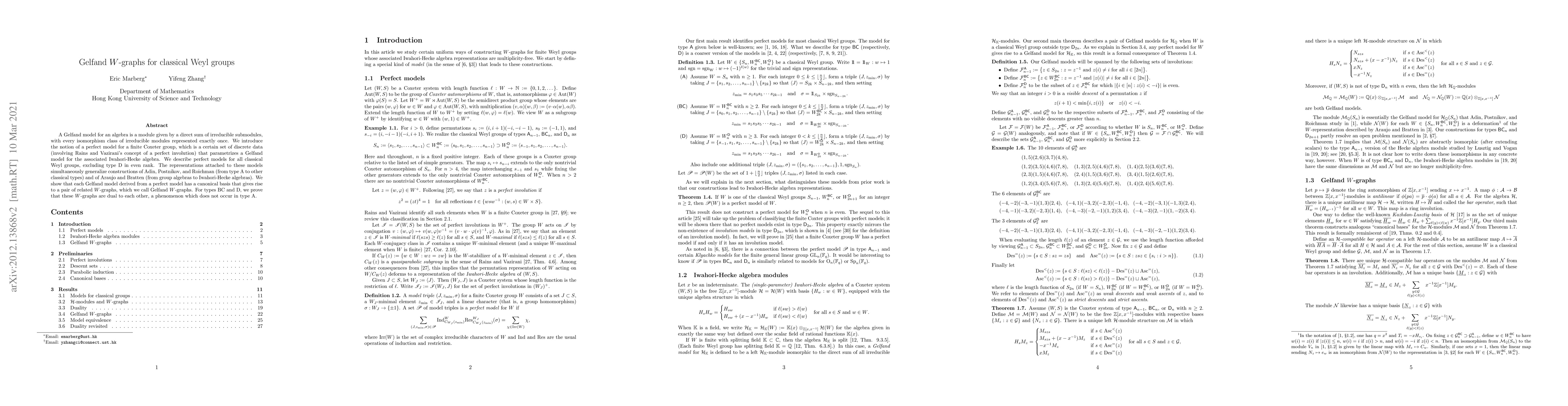 Thumbnail for Gelfand $W$-graphs for classical Weyl groups