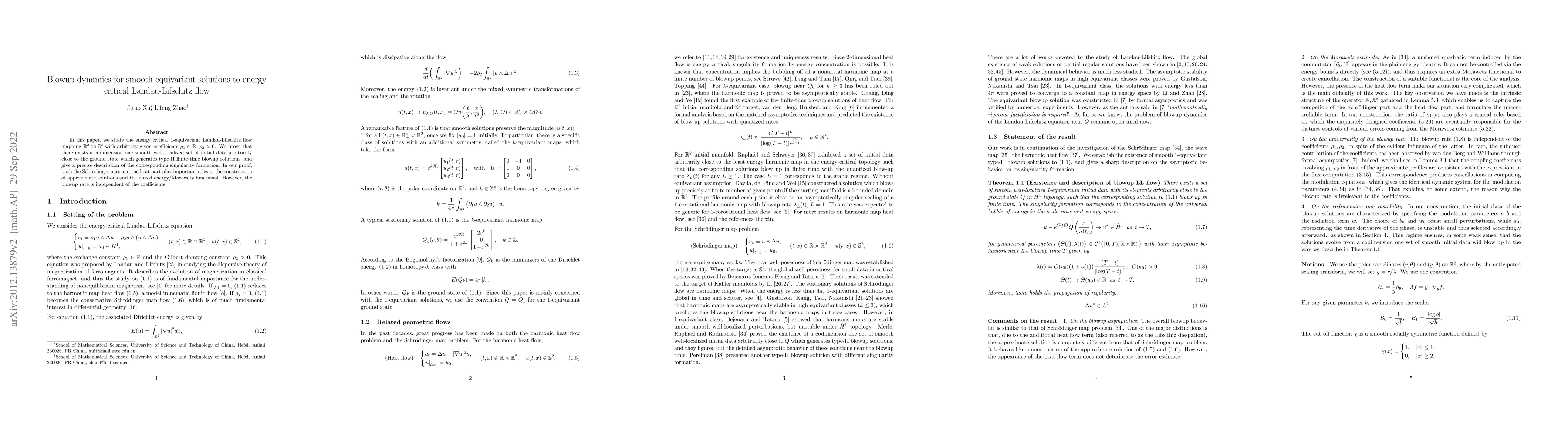 Thumbnail for Blowup dynamics for smooth equivariant solutions to energy critical
  Landau-Lifschitz flow