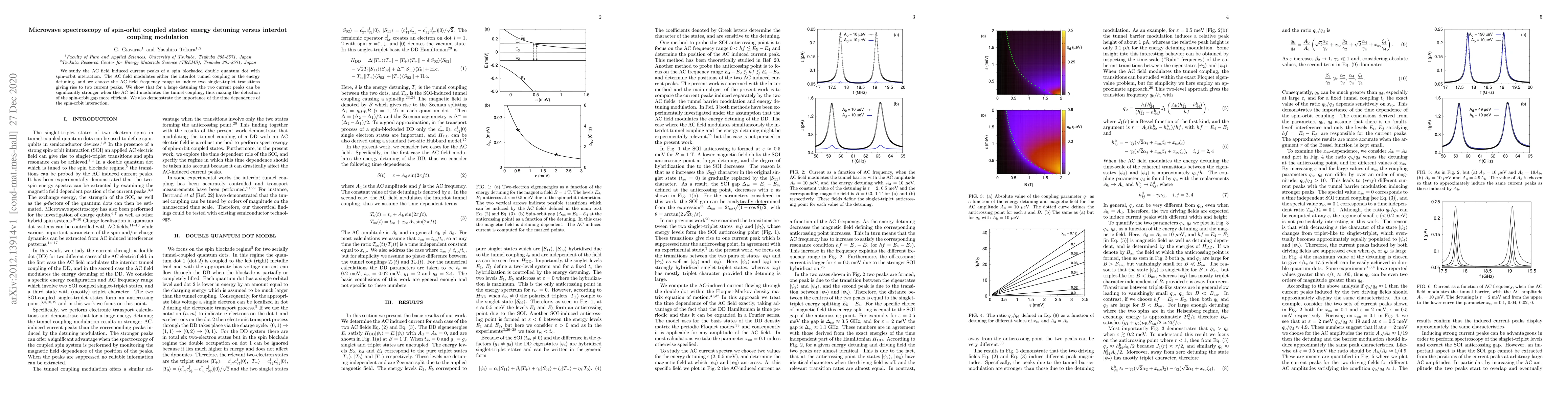 Thumbnail for Microwave spectroscopy of spin-orbit coupled states: energy detuning
  versus interdot coupling modulation