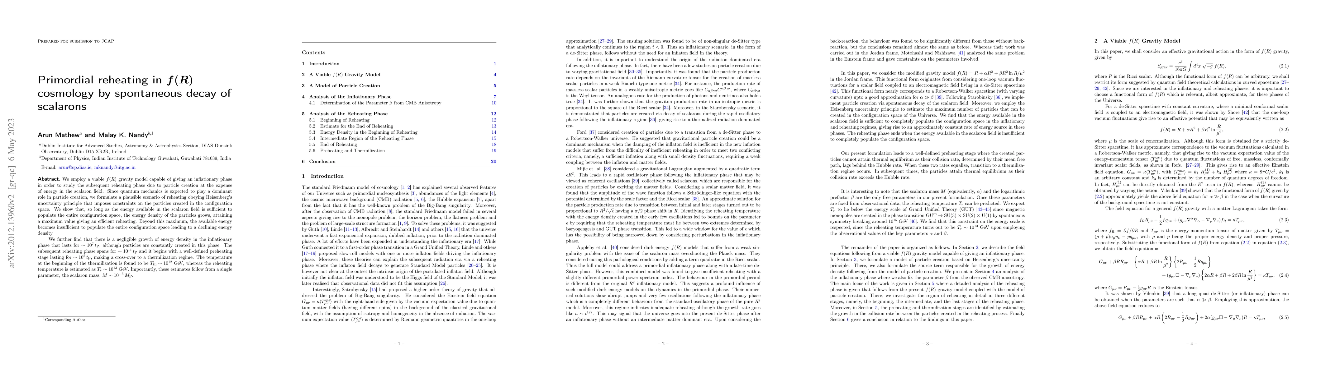 Thumbnail for Primordial reheating in $f(R)$ cosmology by spontaneous decay of
  scalarons
