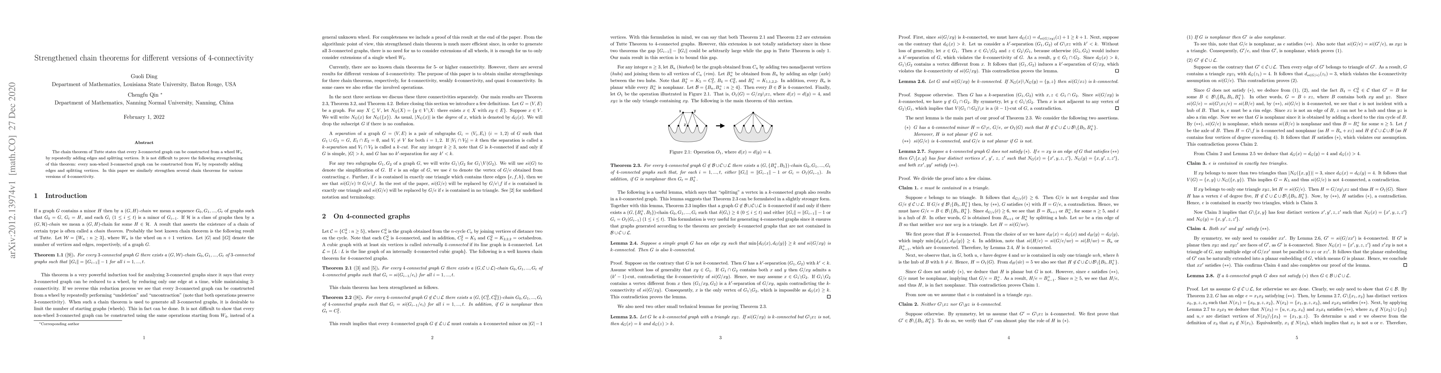 Thumbnail for Strengthened chain theorems for different versions of 4-connectivity