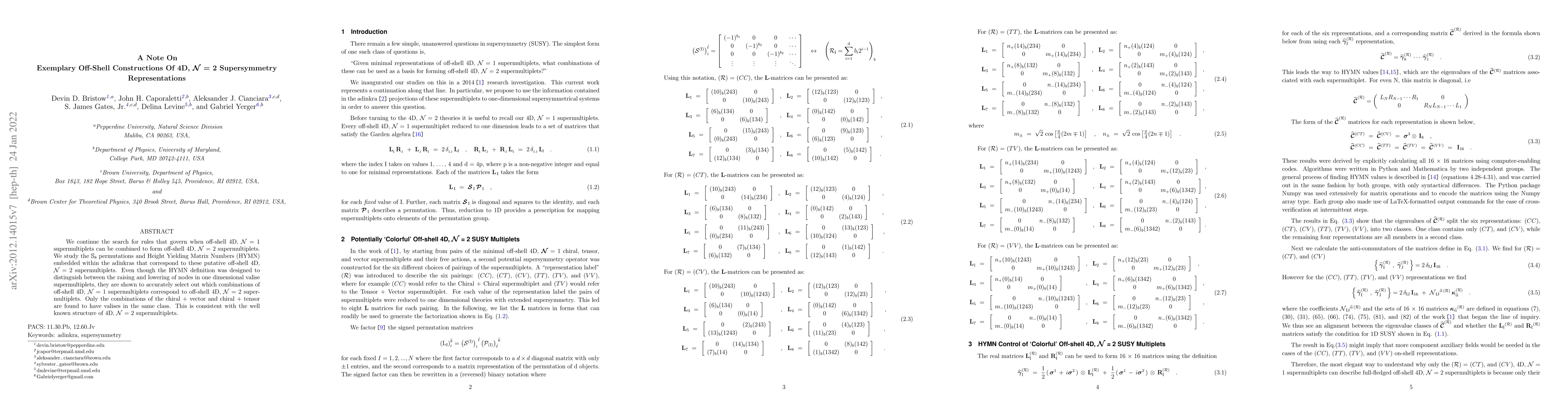 Thumbnail for A Note On Exemplary Off-Shell Constructions Of 4D, ${\mathbf {\cal N}}$
  = 2 Supersymmetry Representations