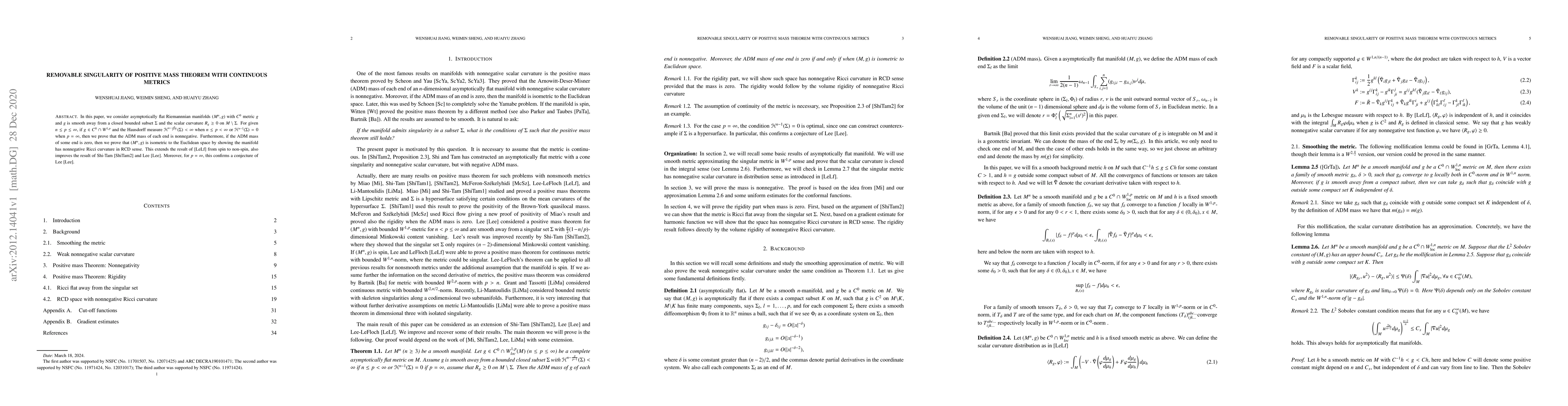 Thumbnail for Removable singularity of positive mass theorem with continuous metrics