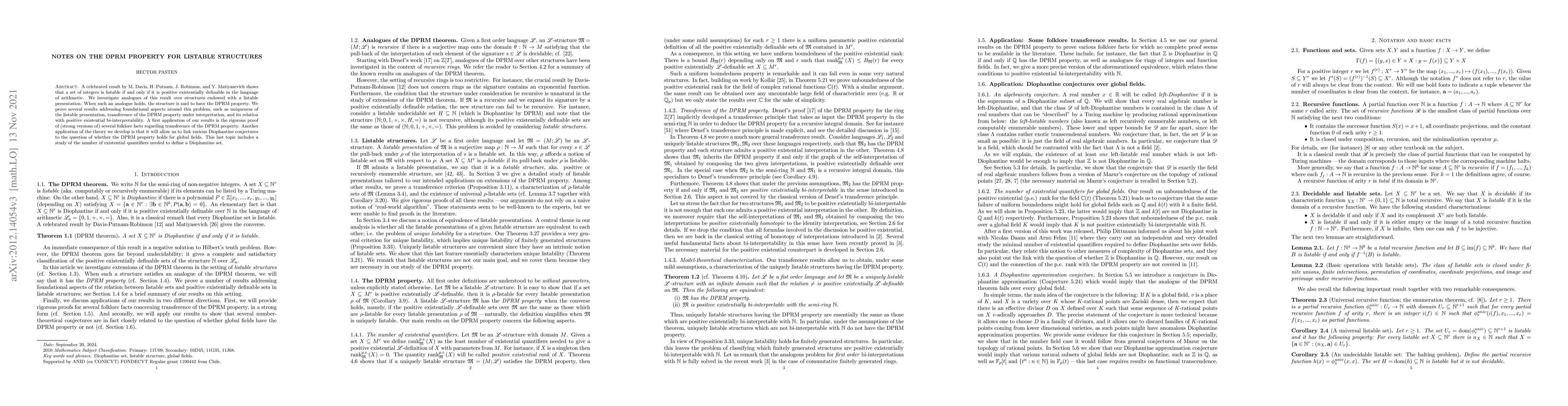 Thumbnail for Notes on the DPRM property for listable structures