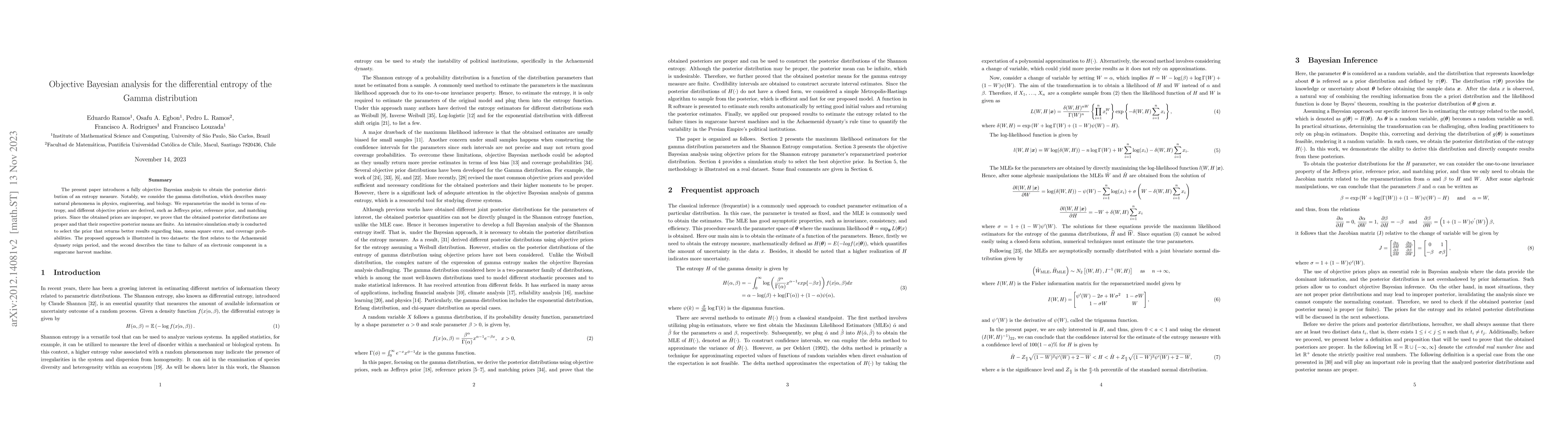 Thumbnail for Objective Bayesian Analysis for the Differential Entropy of the Gamma
  Distribution