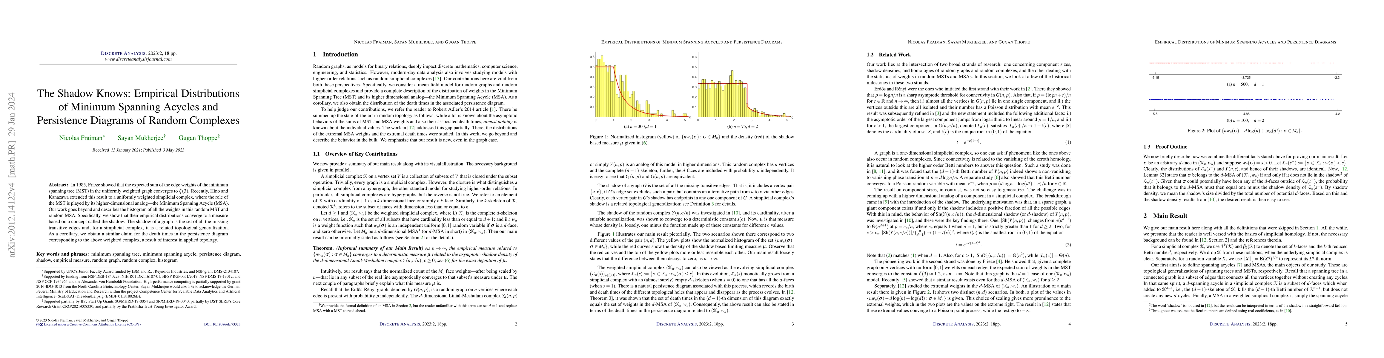 Thumbnail for The Shadow knows: Empirical Distributions of Minimum Spanning Acycles
  and Persistence Diagrams of Random Complexes