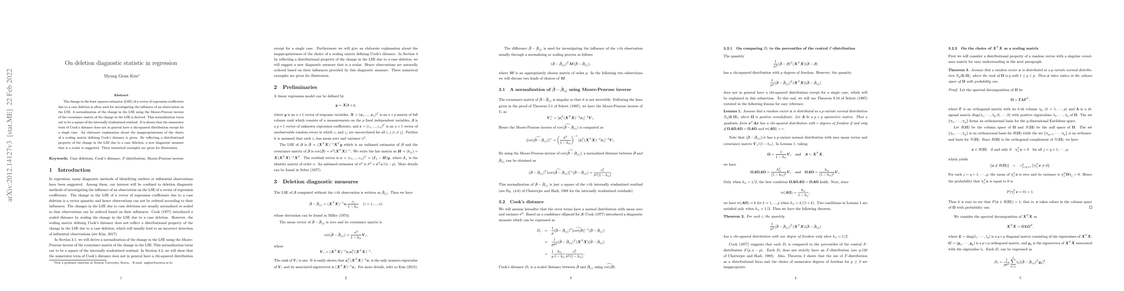 Thumbnail for On deletion diagnostic statistic in regression