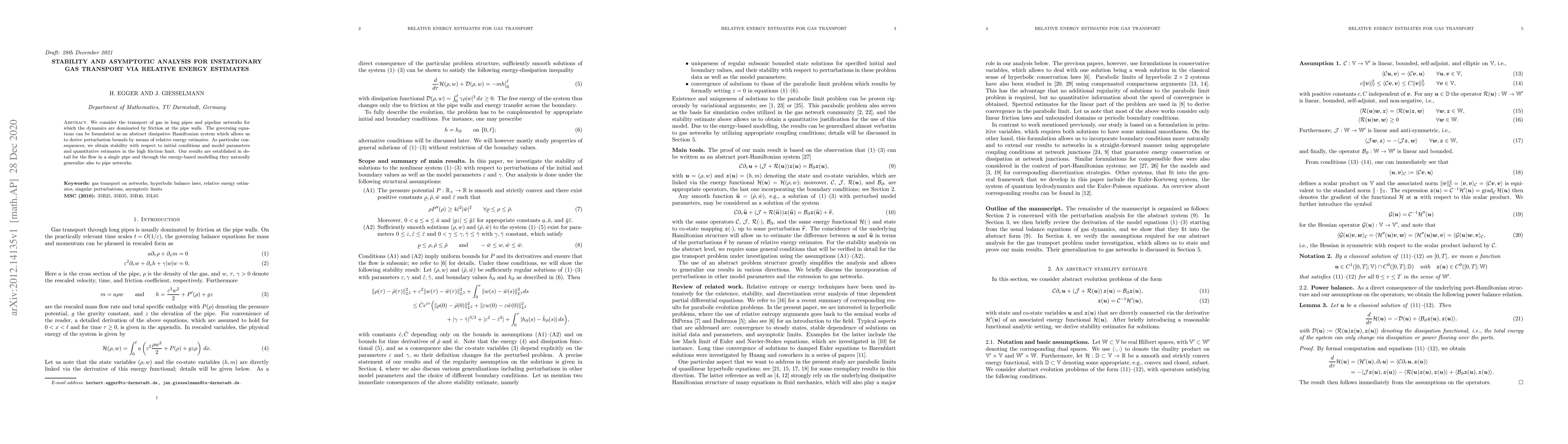 Thumbnail for Stability and asymptotic analysis for instationary gas transport via
  relative energy estimates