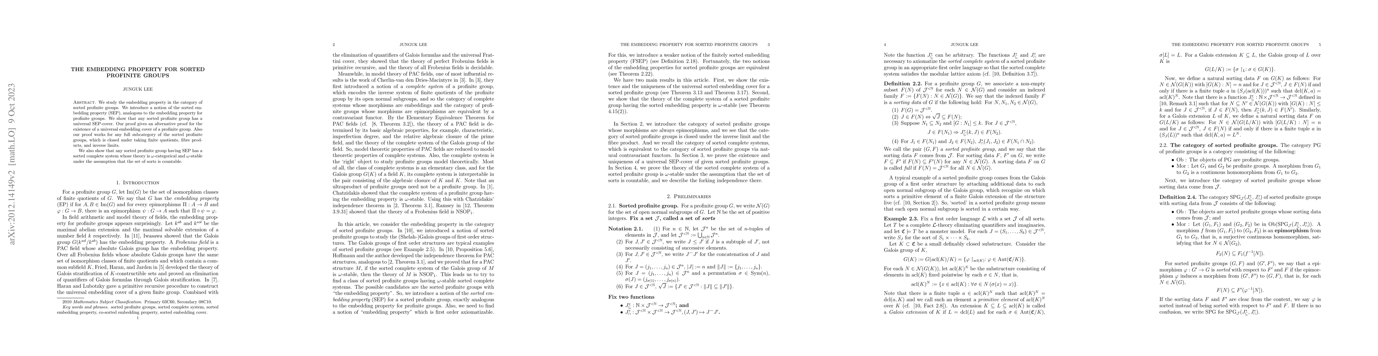 Thumbnail for The embedding property for sorted profinite groups