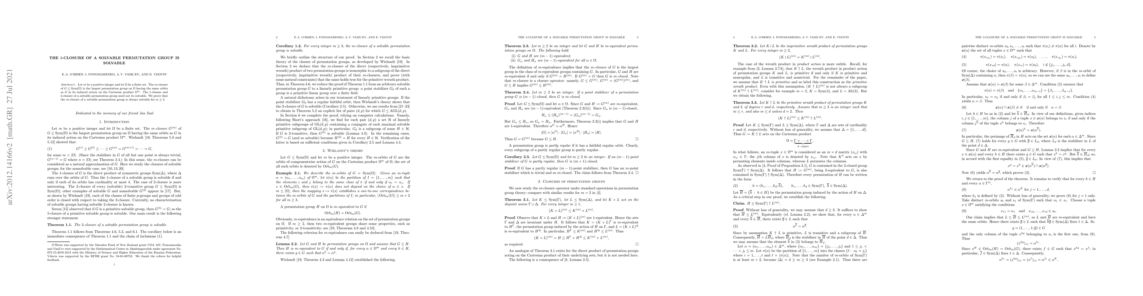 Thumbnail for The $3$-closure of a solvable permutation group is solvable