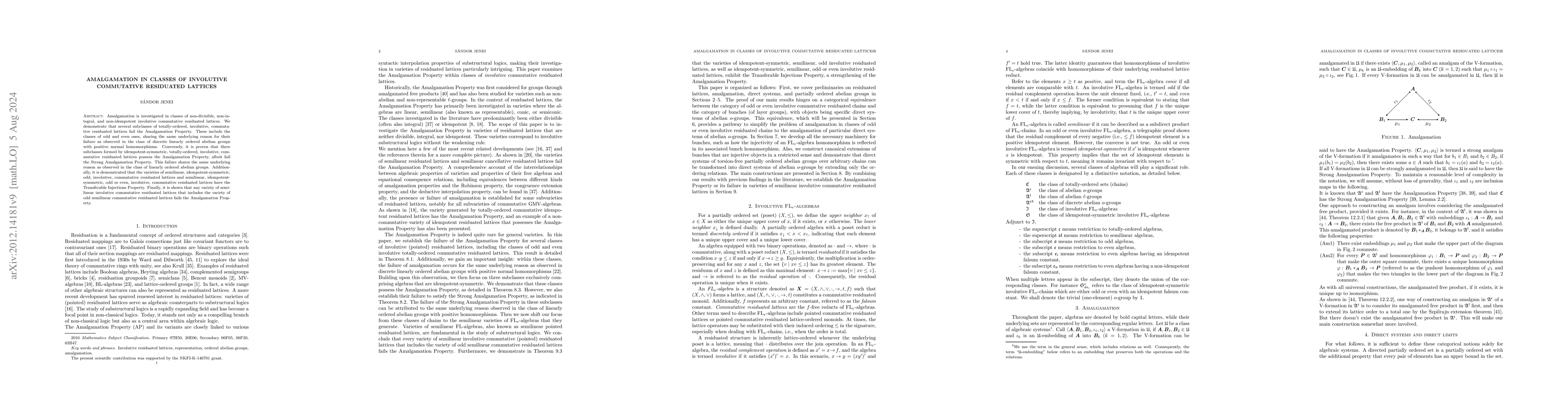 Thumbnail for Amalgamation in classes of involutive commutative residuated lattices