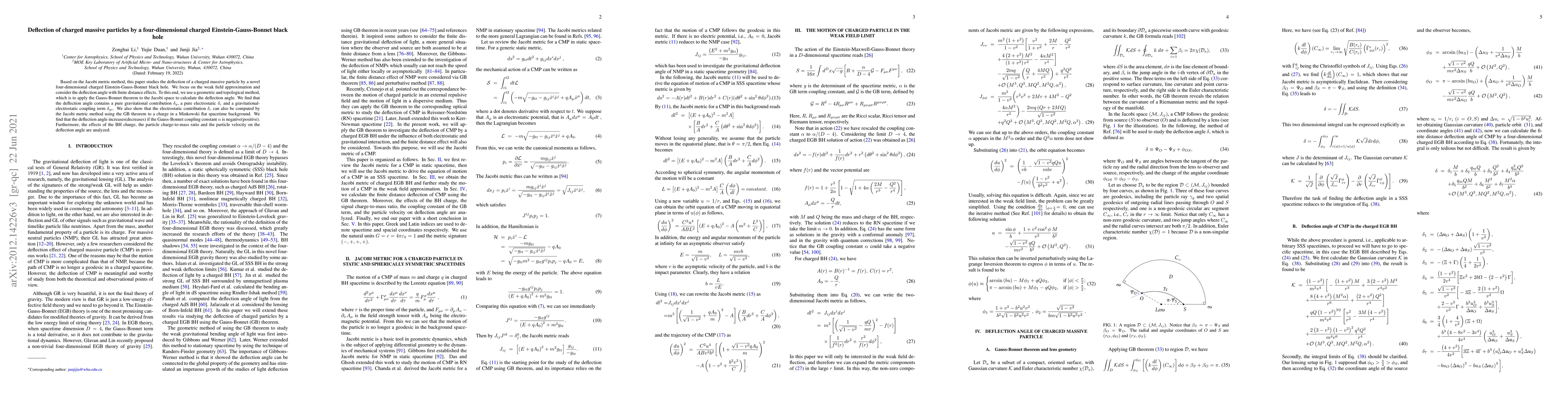 Thumbnail for Deflection of charged massive particles by a four-dimensional charged
  Einstein-Gauss-Bonnet black hole