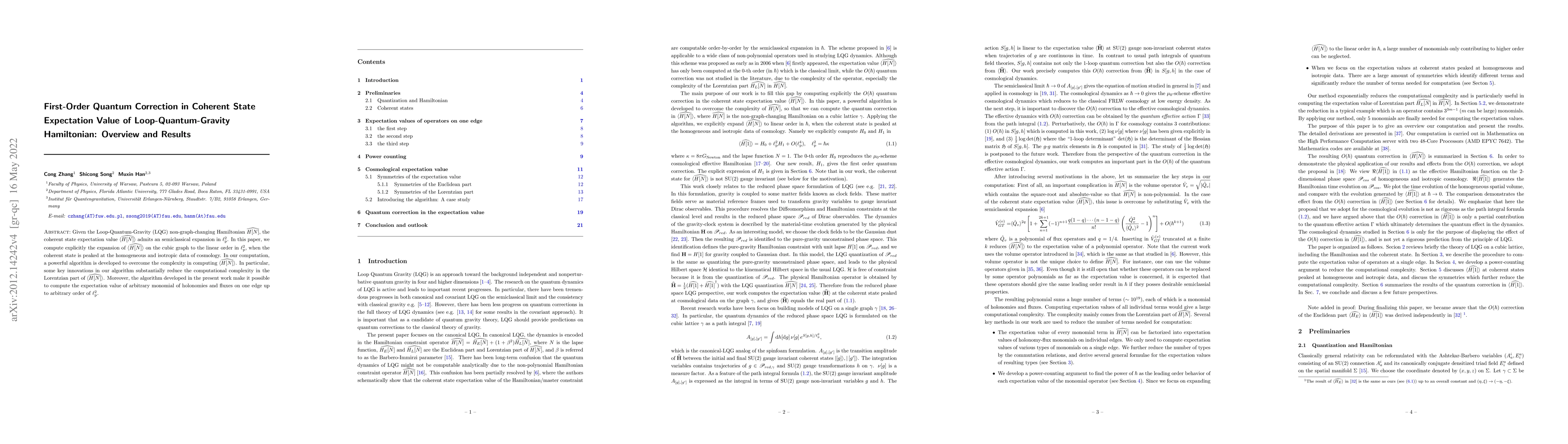 Thumbnail for First-Order Quantum Correction in Coherent State Expectation Value of
  Loop-Quantum-Gravity Hamiltonian: Overview and Results