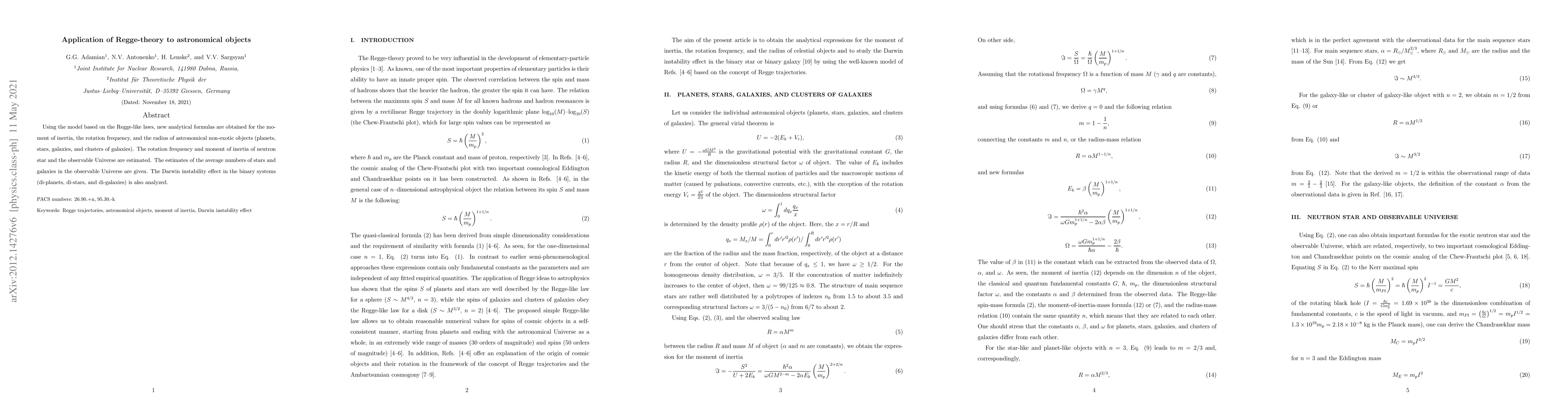 Thumbnail for Application of Regge-theory to astronomical objects
