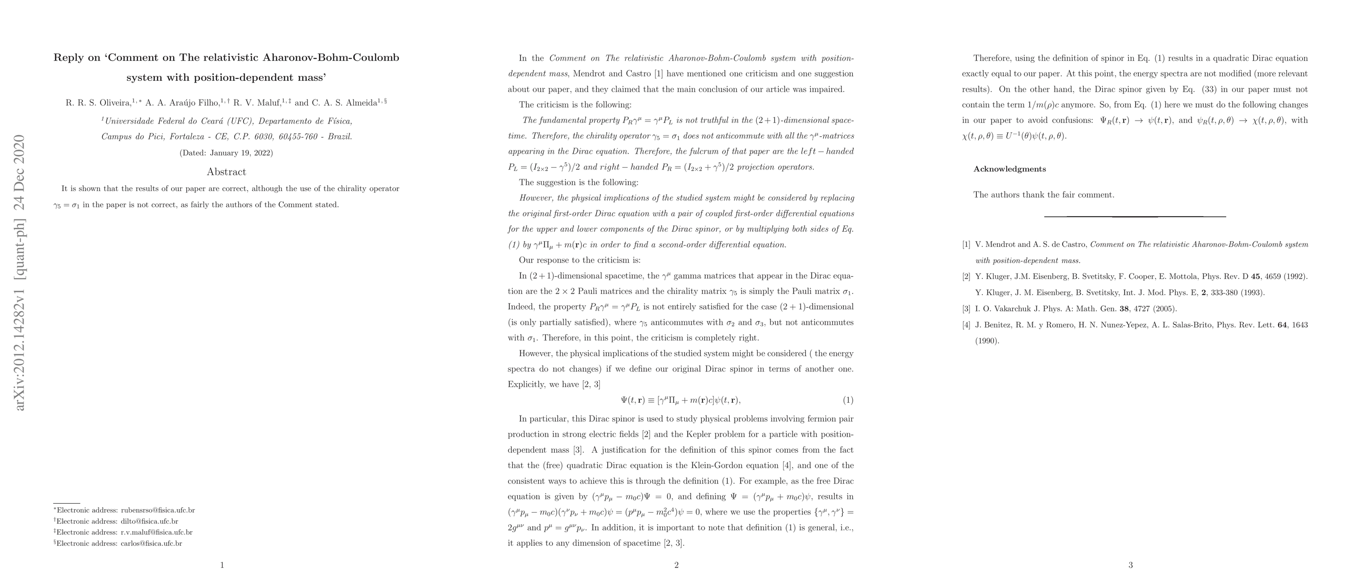 Thumbnail for Reply on `Comment on The relativistic Aharonov-Bohm-Coulomb system with
  position-dependent mass'