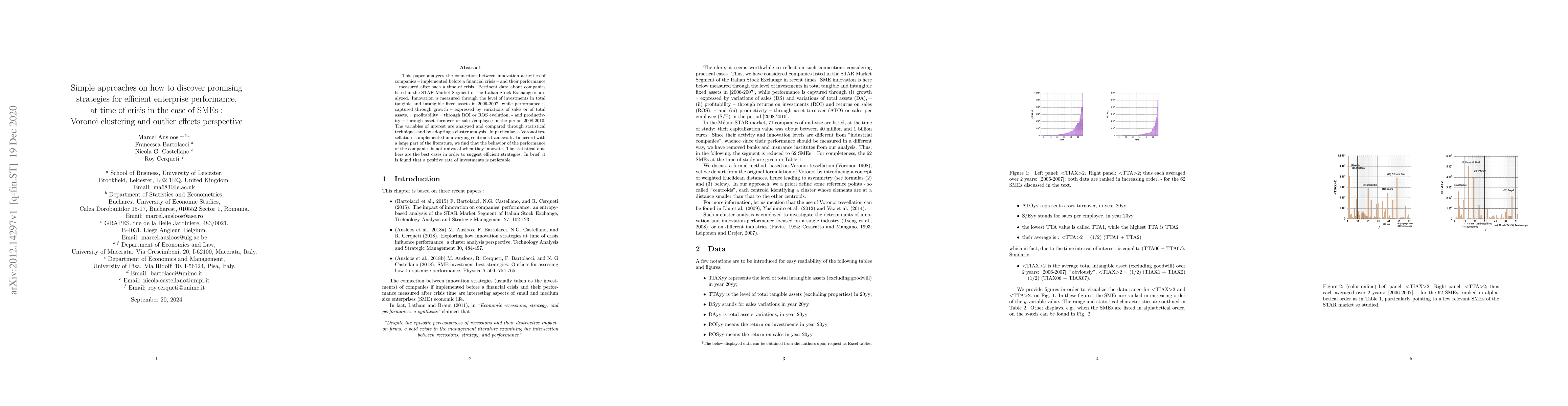 Thumbnail for Simple approaches on how to discover promising strategies for efficient
  enterprise performance, at time of crisis in the case of SMEs : Voronoi
  clustering and outlier effects perspective