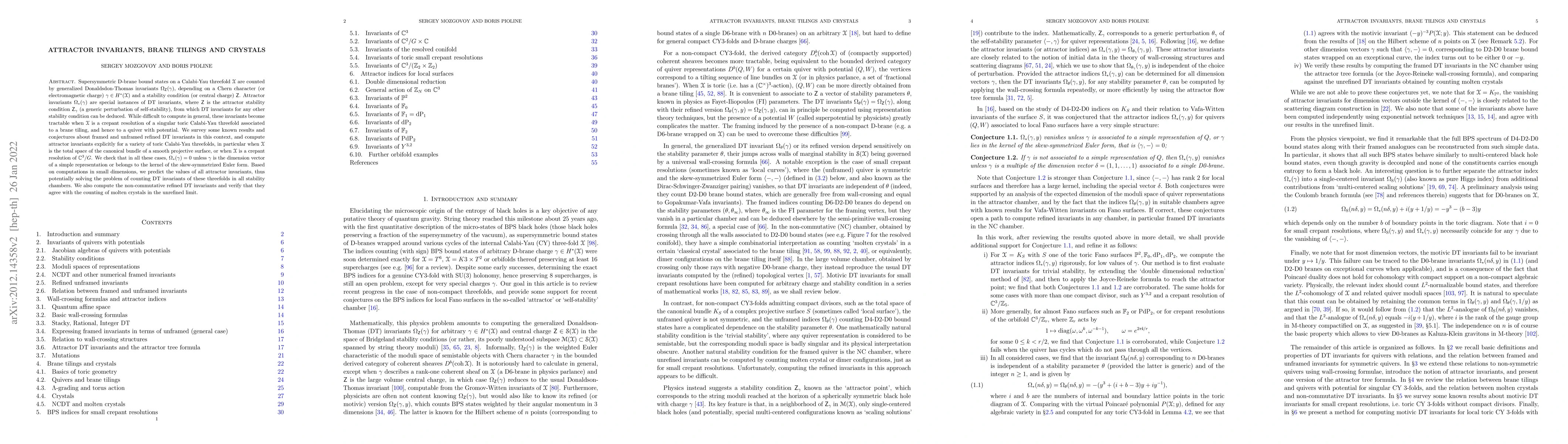 Thumbnail for Attractor invariants, brane tilings and crystals
