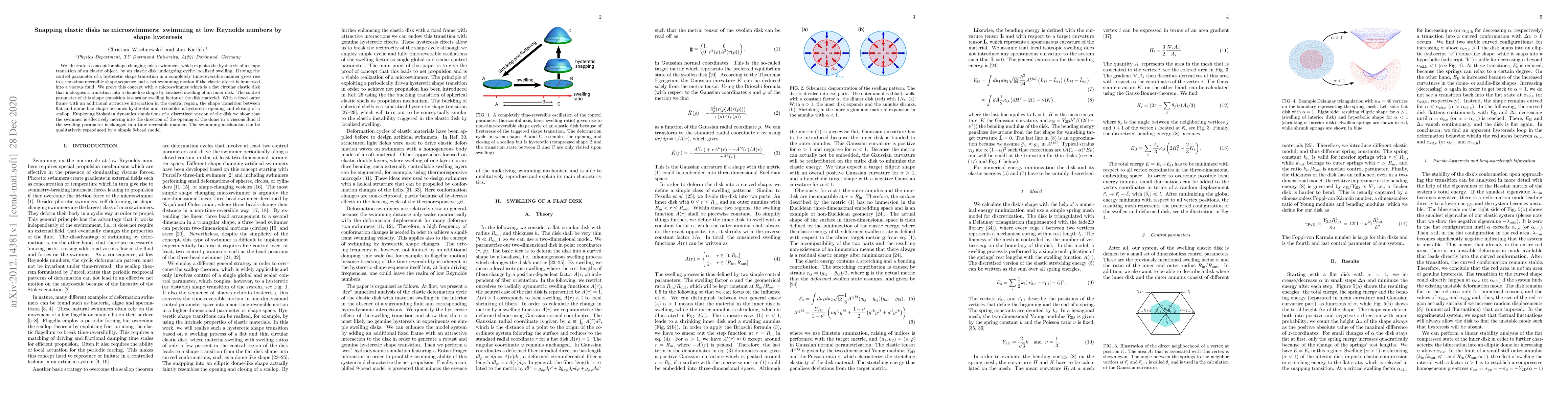 Thumbnail for Snapping elastic disks as microswimmers: swimming at low Reynolds
  numbers by shape hysteresis