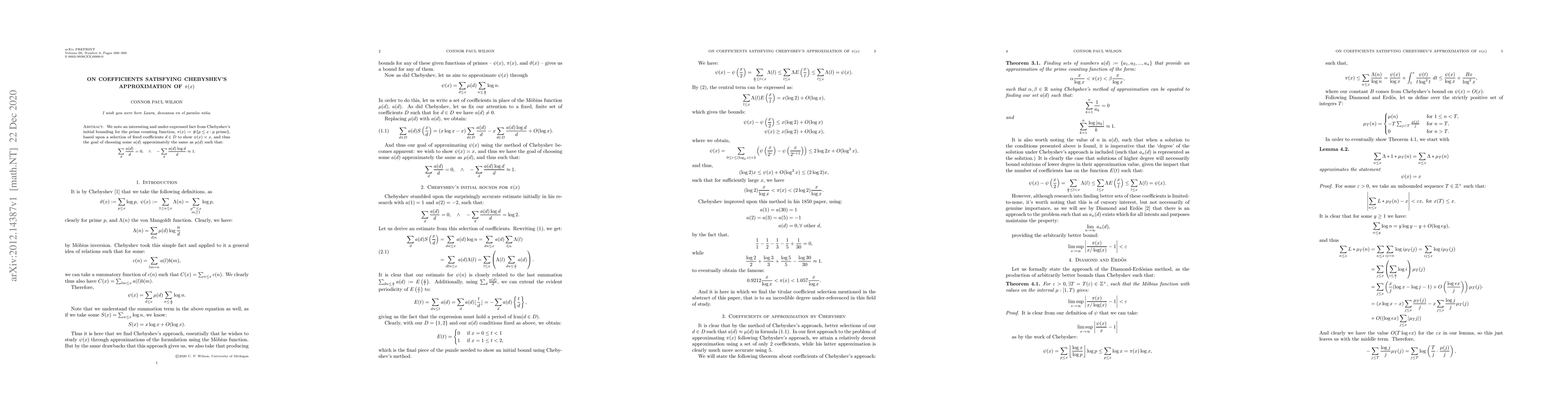 Thumbnail for On coefficients satisfying Chebyshev's approximation of $\pi(x)$