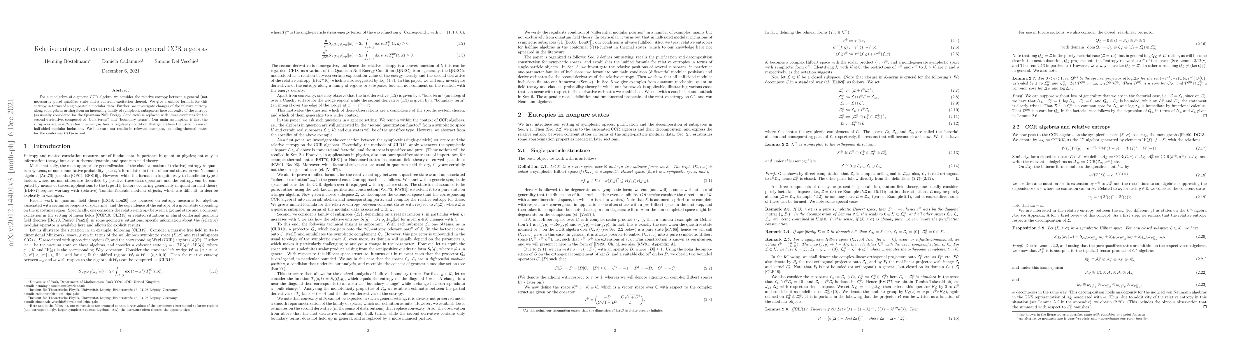 Thumbnail for Relative entropy of coherent states on general CCR algebras