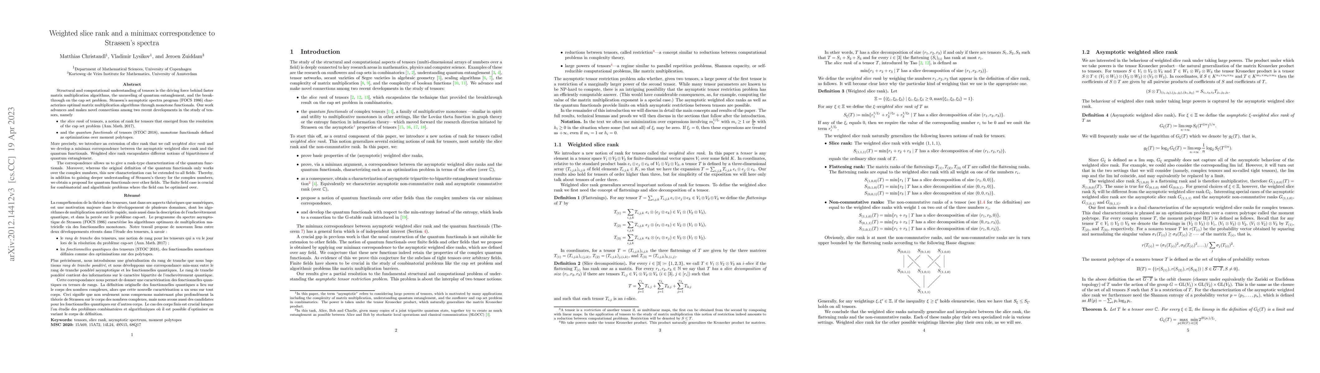 Thumbnail for Weighted slice rank and a minimax correspondence to Strassen's spectra