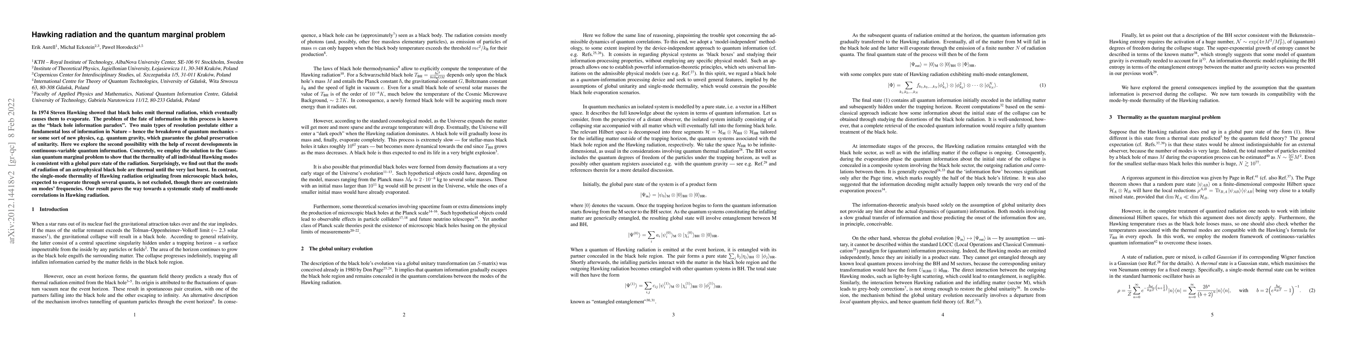 Thumbnail for Quantum information in Hawking radiation