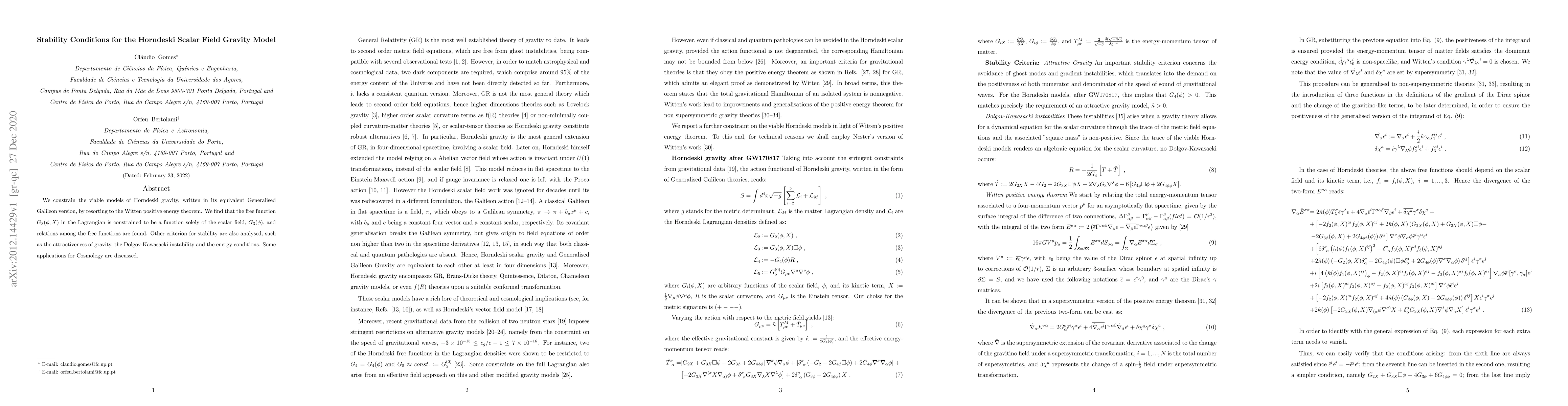 Thumbnail for Stability Conditions for the Horndeski Scalar Field Gravity Model