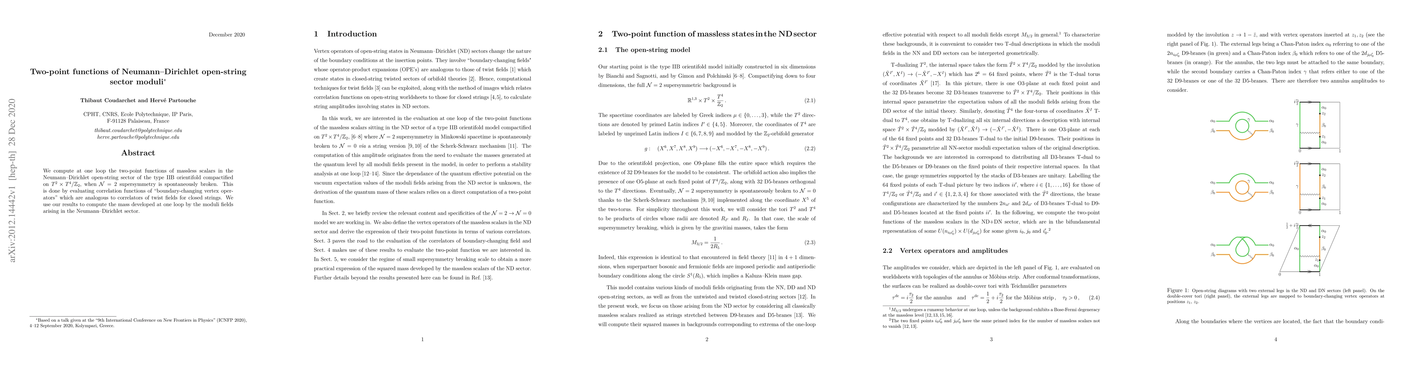 Thumbnail for Two-point functions of Neumann-Dirichlet open-string sector moduli