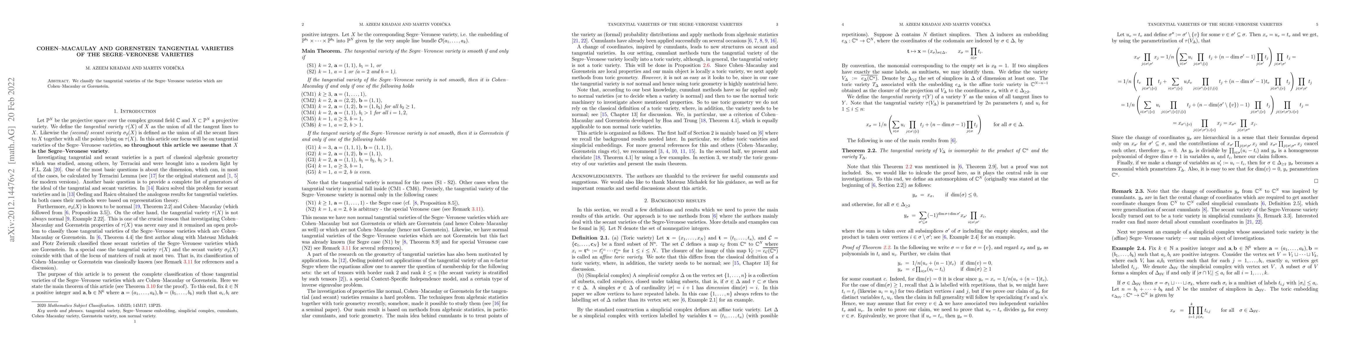 Thumbnail for Cohen-Macaulay and Gorenstein tangential varieties of the Segre-Veronese
  Varieties