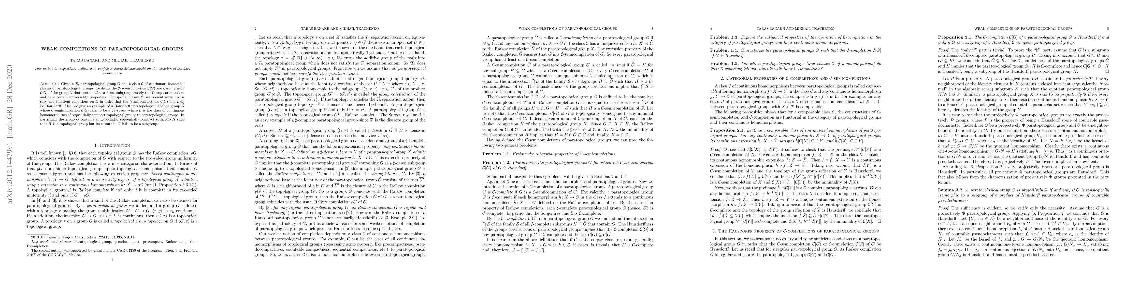 Thumbnail for Weak completions of paratopological groups