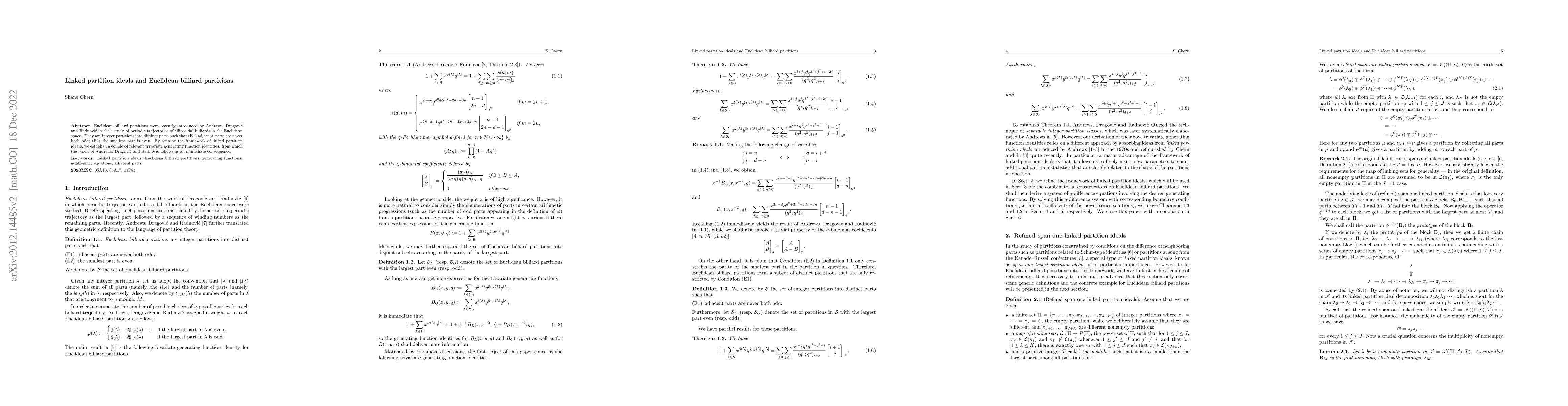 Thumbnail for Linked partition ideals and Euclidean billiard partitions