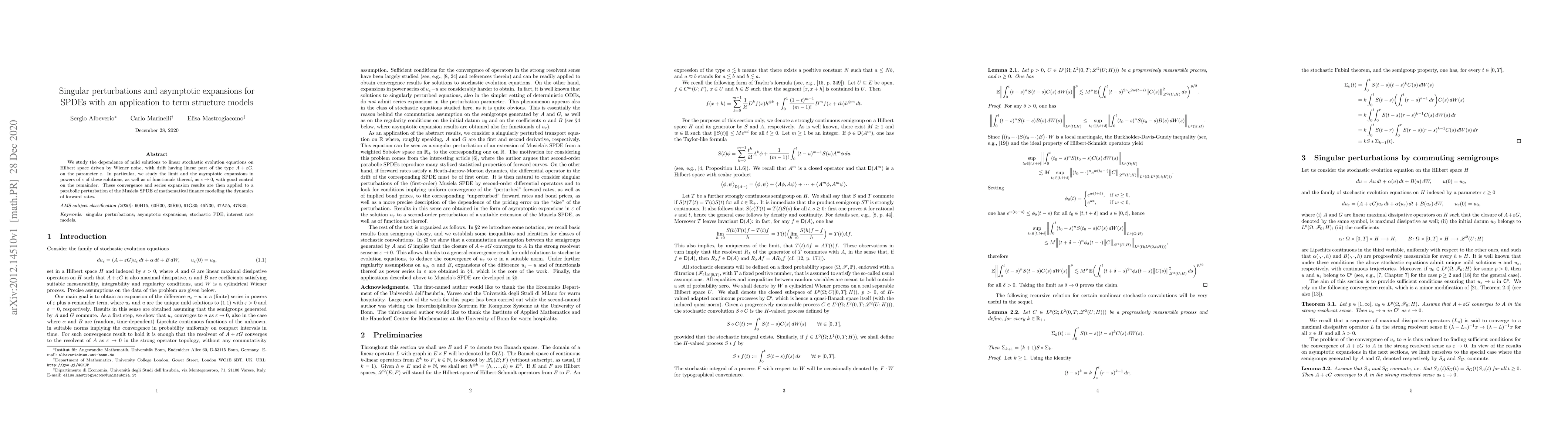 Thumbnail for Singular perturbations and asymptotic expansions for SPDEs with an
  application to term structure models