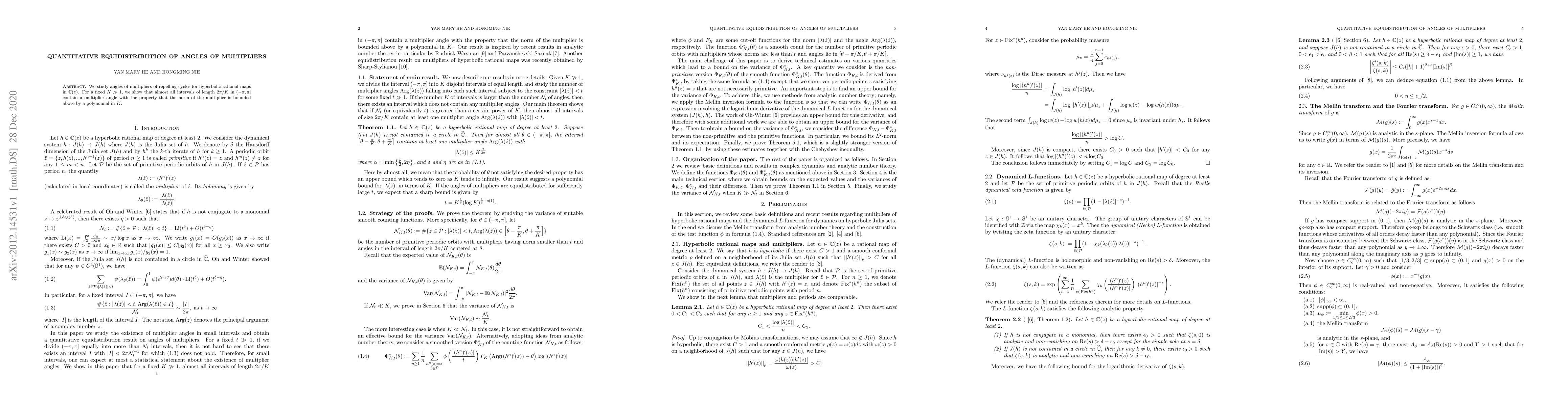 Thumbnail for Quantitative equidistribution of angles of multipliers