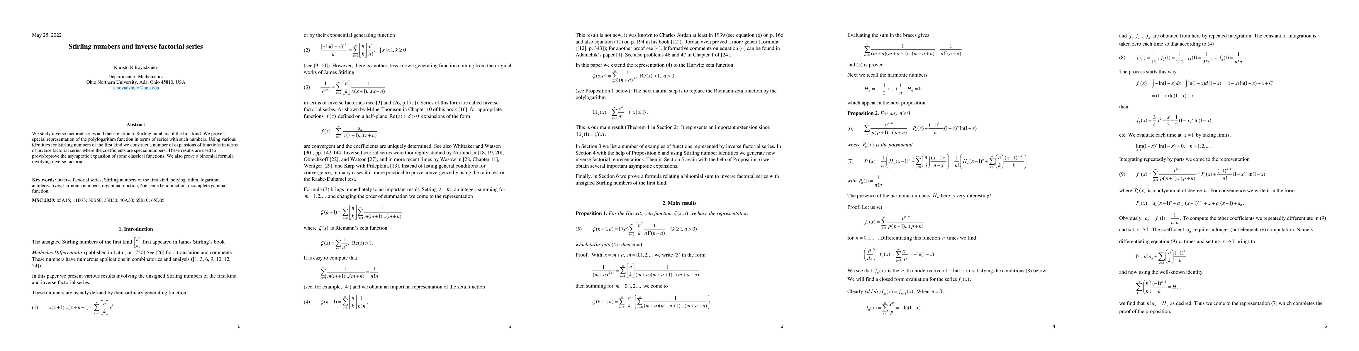 Thumbnail for Stirling numbers and inverse factorial series