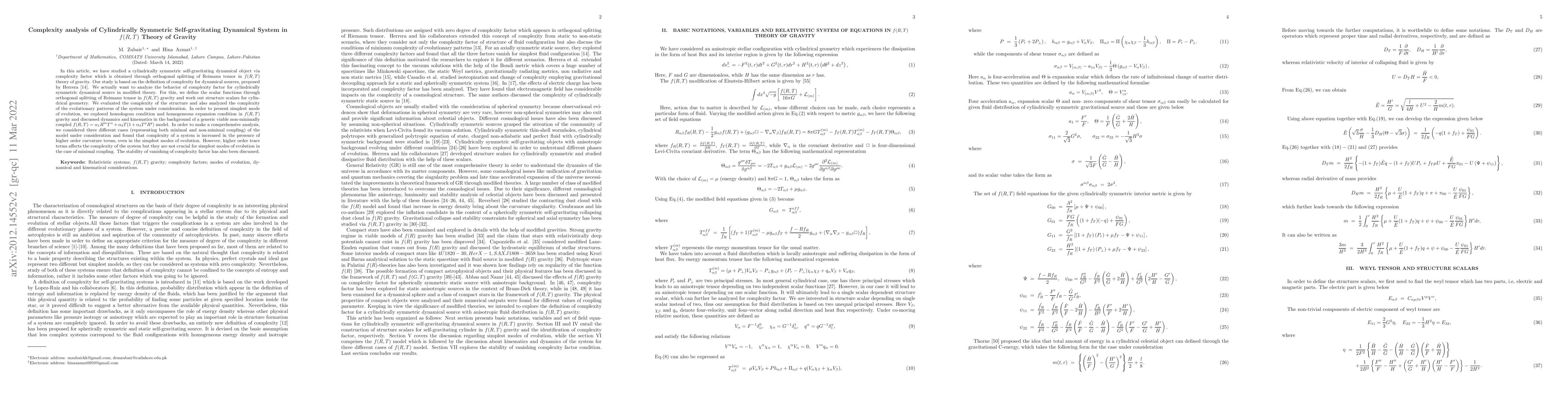 Thumbnail for Complexity analysis of Cylindrically Symmetric Self-gravitating
  Dynamical System in $f(R,T)$ Theory of Gravity