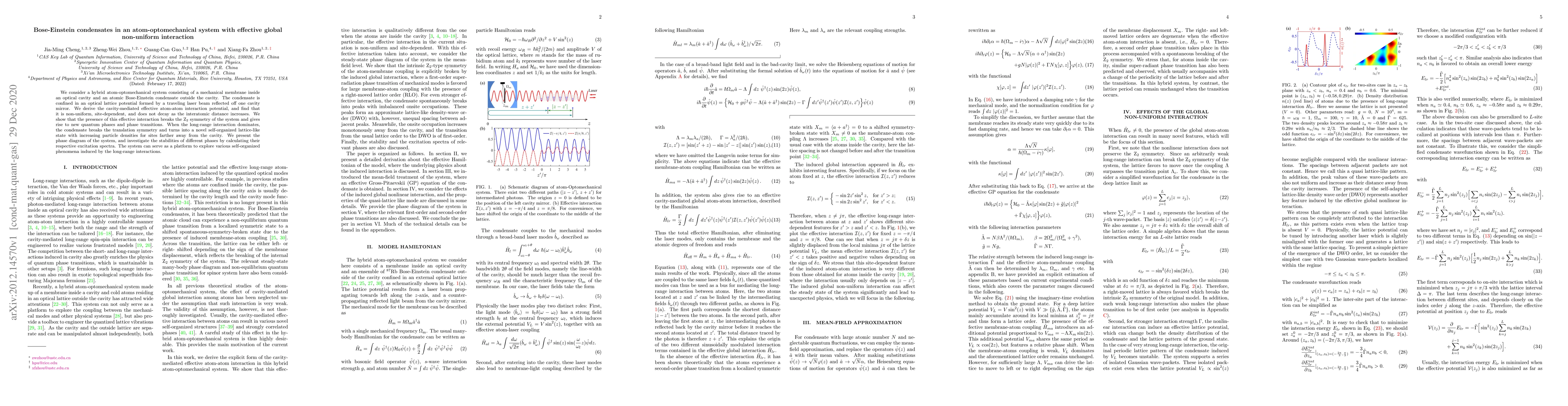 Thumbnail for Bose-Einstein condensates in an atom-optomechanical system with
  effective global non-uniform interaction