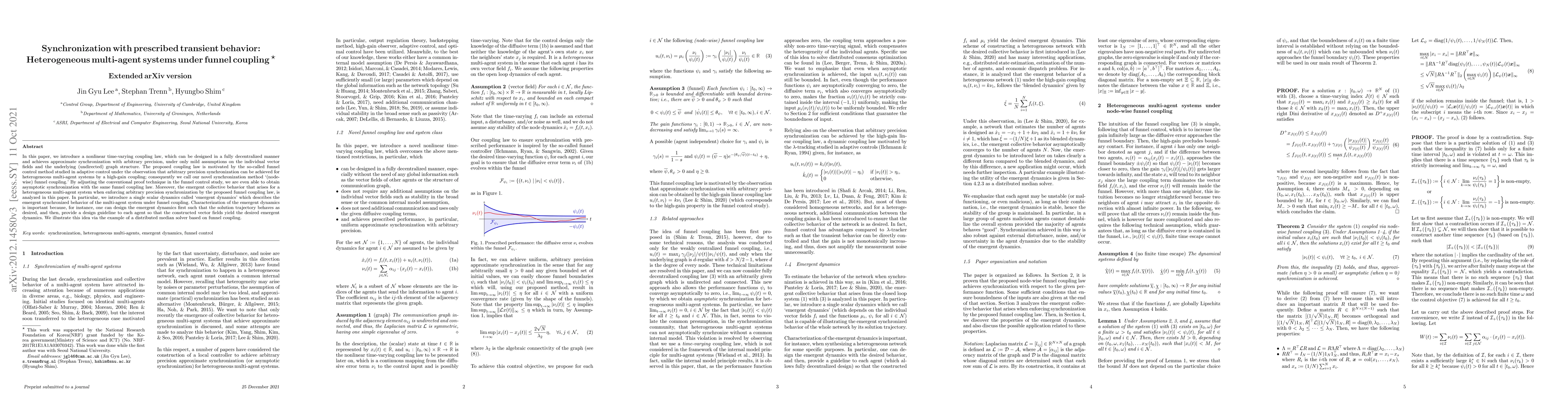 Thumbnail for Synchronization with prescribed transient behavior: Heterogeneous
  multi-agent systems under funnel coupling Extended arXiv version