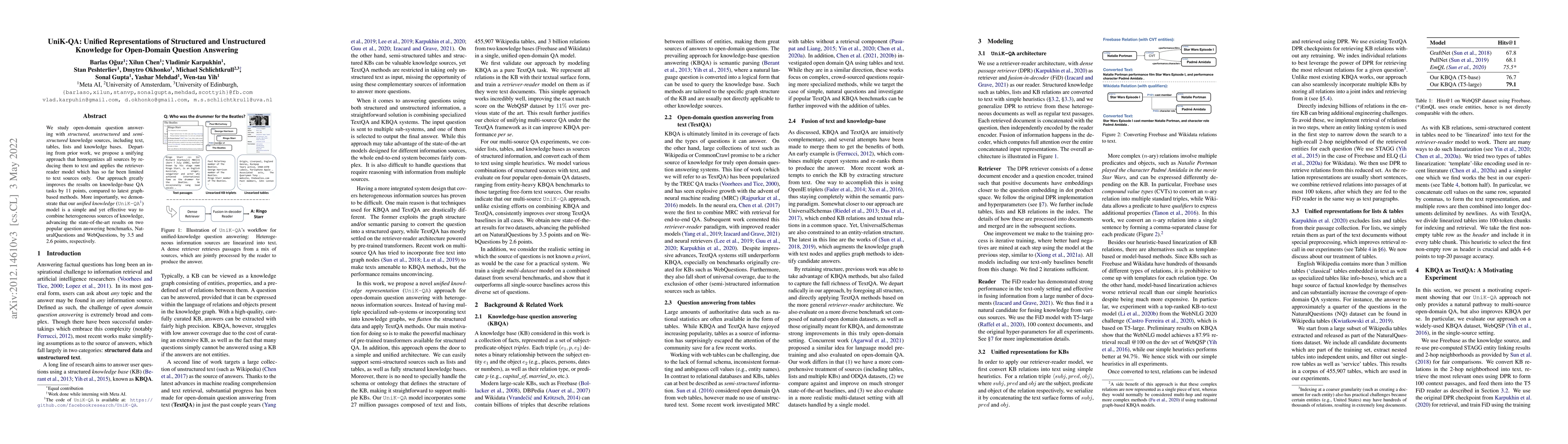 Thumbnail for UniK-QA: Unified Representations of Structured and Unstructured
  Knowledge for Open-Domain Question Answering