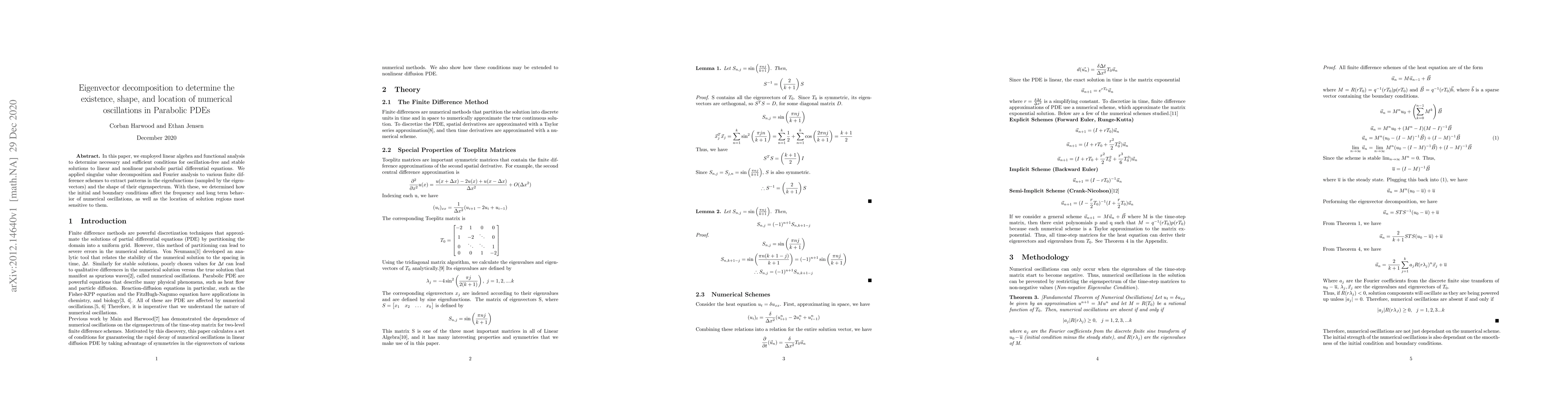 Thumbnail for Eigenvector decomposition to determine the existence, shape, and
  location of numerical oscillations in Parabolic PDEs