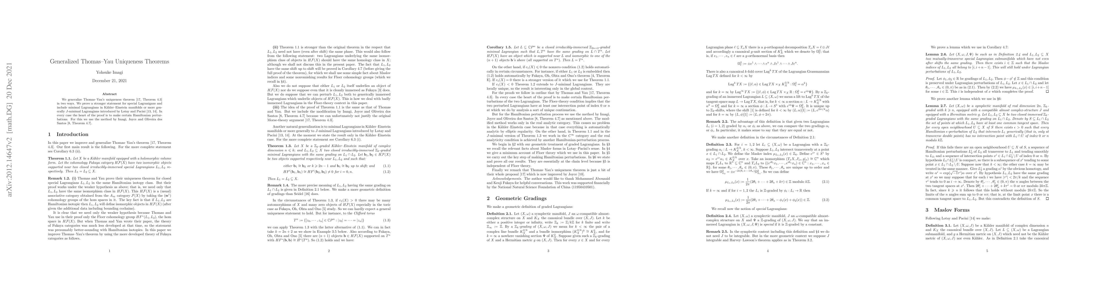 Thumbnail for Generalized Thomas-Yau Uniqueness Theorems