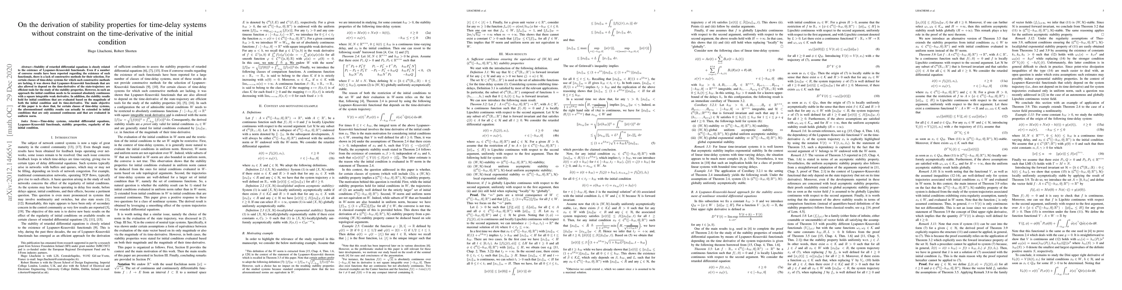 Thumbnail for On the derivation of stability properties for time-delay systems without
  constraint on the time-derivative of the initial condition