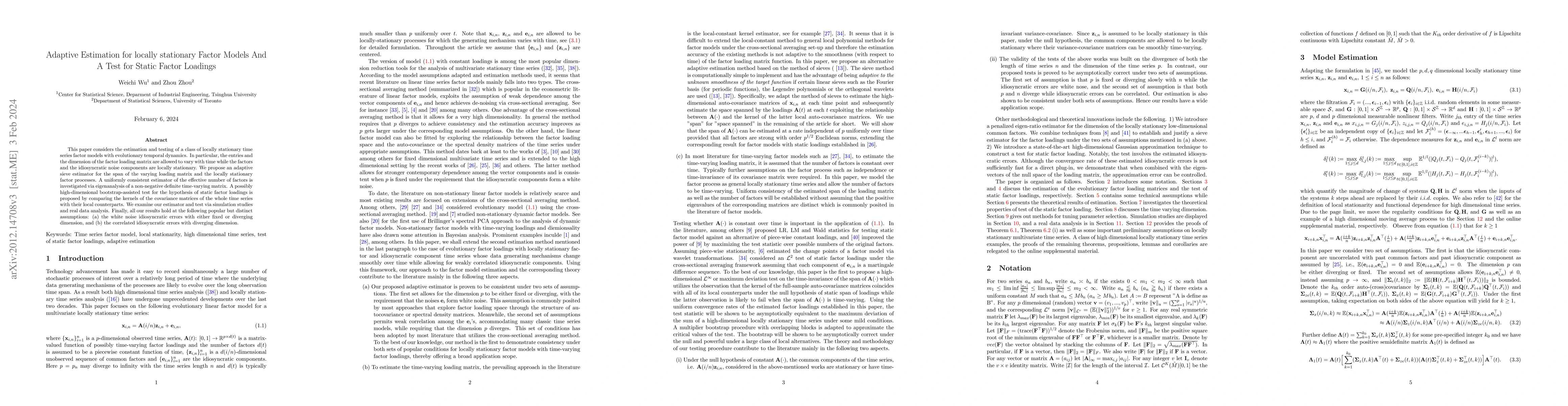 Thumbnail for Adaptive Estimation for Non-stationary Factor Models And A Test for
  Static Factor Loadings
