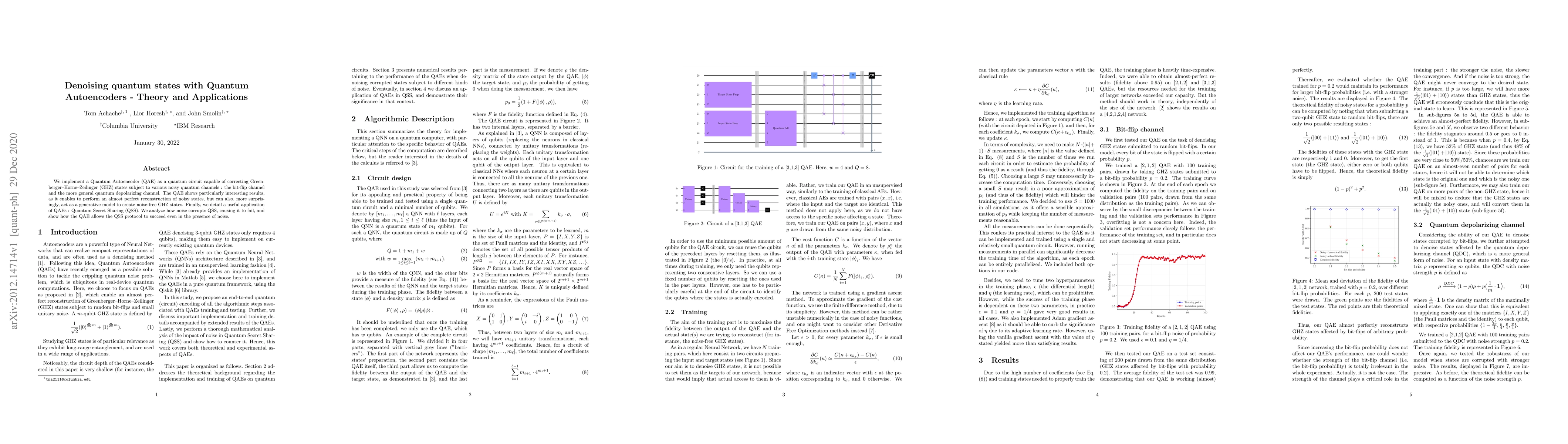 Thumbnail for Denoising quantum states with Quantum Autoencoders -- Theory and
  Applications