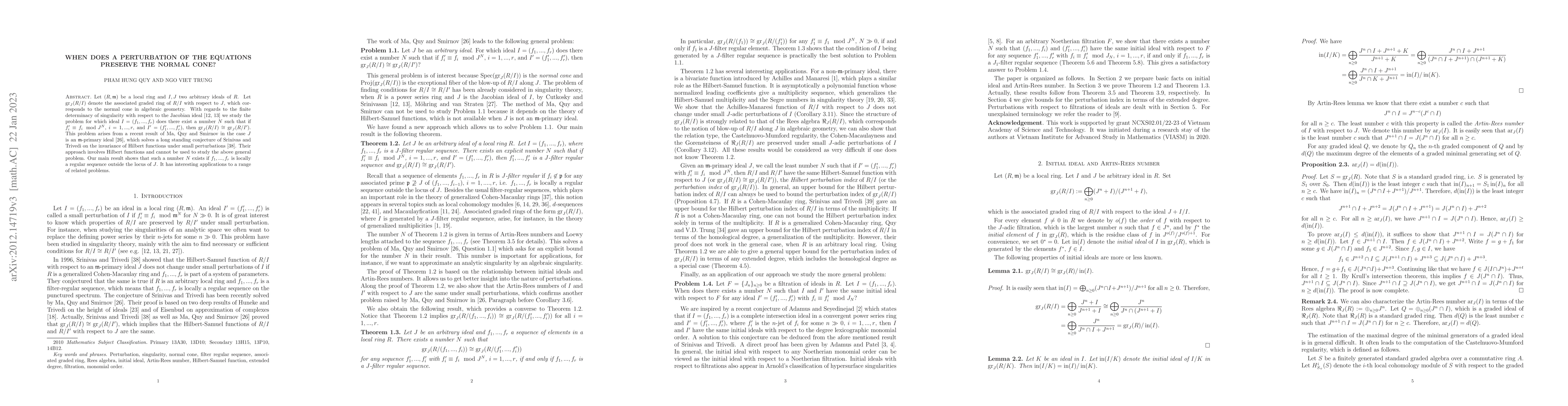 Thumbnail for When does a perturbation of the equations preserve the normal cone
